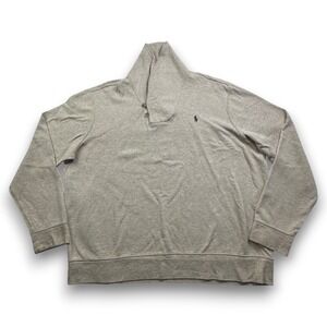 Polo Ralph Lauren Mens XXL Shawl Collar Button Pullover Sweatshirt Heather Beige